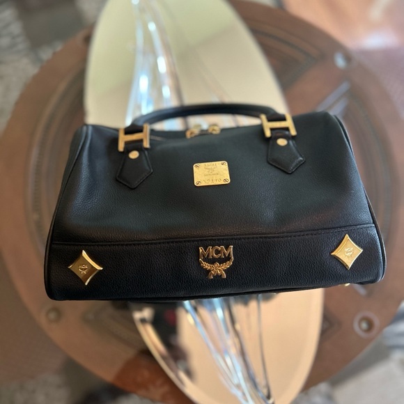 MCM Leather Studded Heritage Boston Bag - Picture 5 of 13